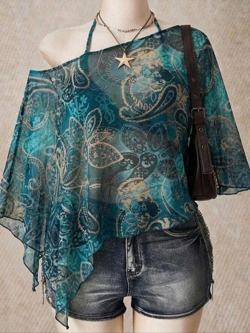 🔥New sheer lightweight chiffon poncho overlay blouse style🔥